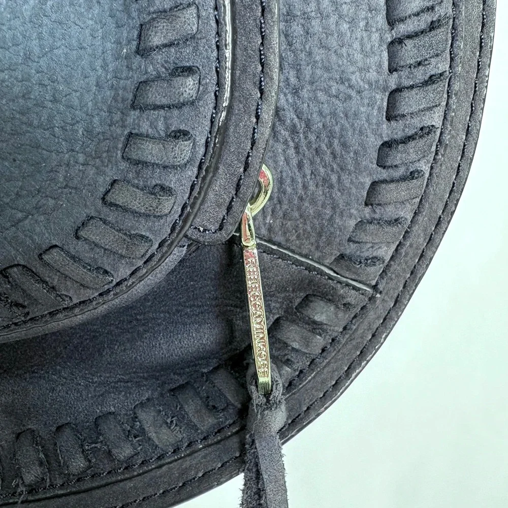 Rebecca Minkoff Vanity Saddle Bag Navy Blue Suede Whipstitch Crossbody Boho